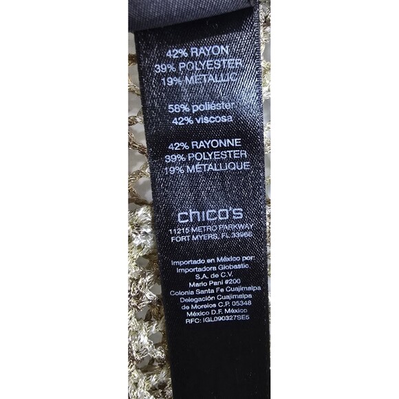 Travelers By Chico's Sz 2 Crocheted Open Knit Gold Metallic Sweater Short Sleeve - Picture 3 of 4